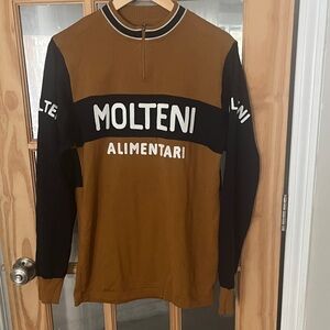 100% Merino Wool Cycling Jersey - Molteni Brown and Black Sz medium